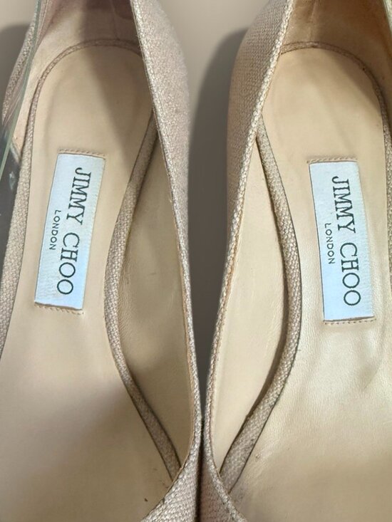 Jimmy Choo Cass 95 Linen & Vinyl Pump Heel - Picture 3 of 9